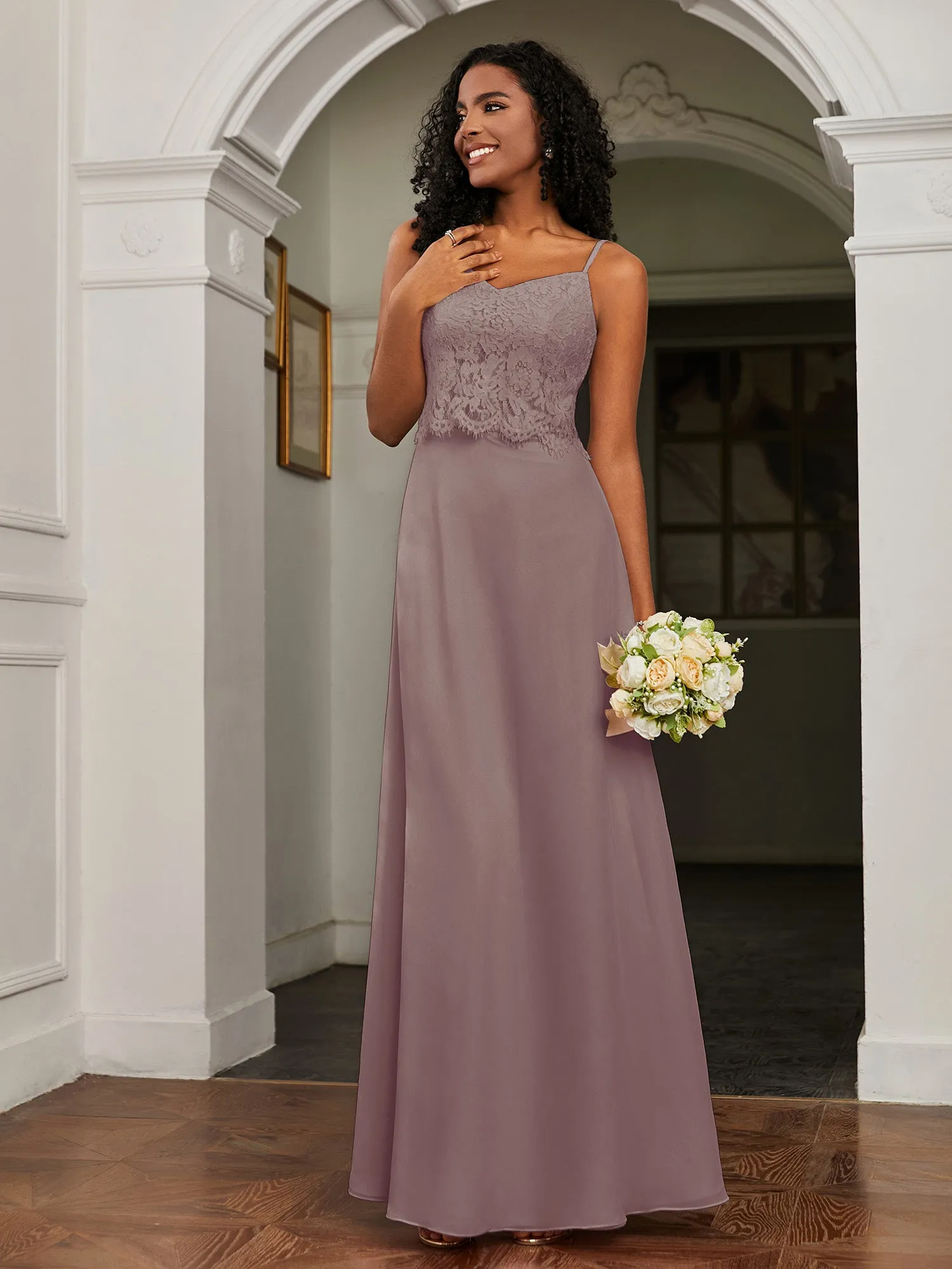 Lace Appliqued  Backless Chiffon A-Line Dress Dusk