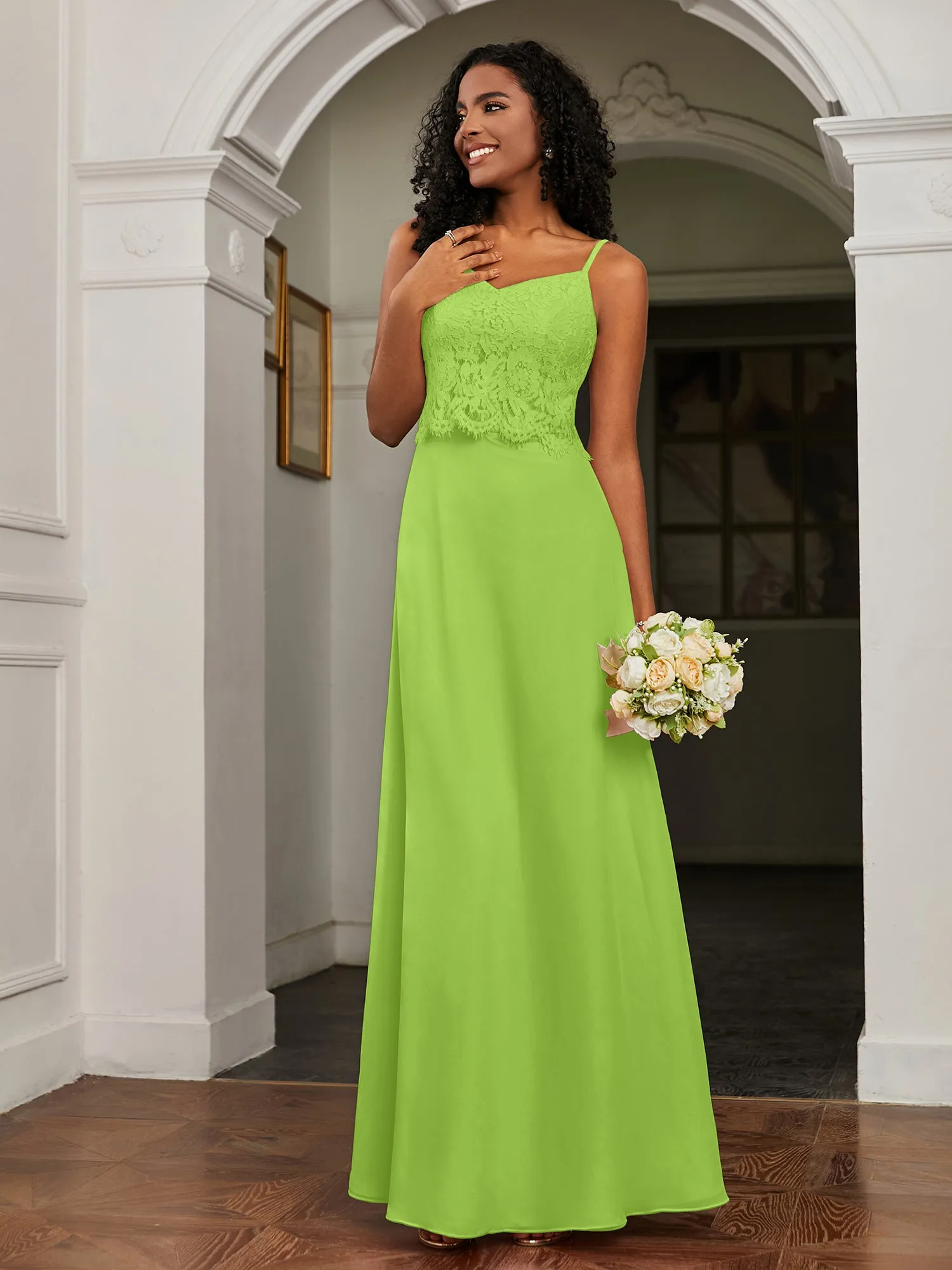 Lace Appliqued  Backless Chiffon A-Line Dress Lime Green Plus Size