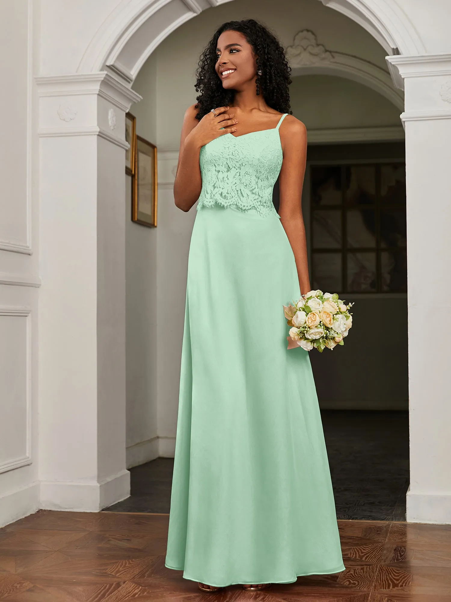 Lace Appliqued  Backless Chiffon A-Line Dress Mint Green Plus Size