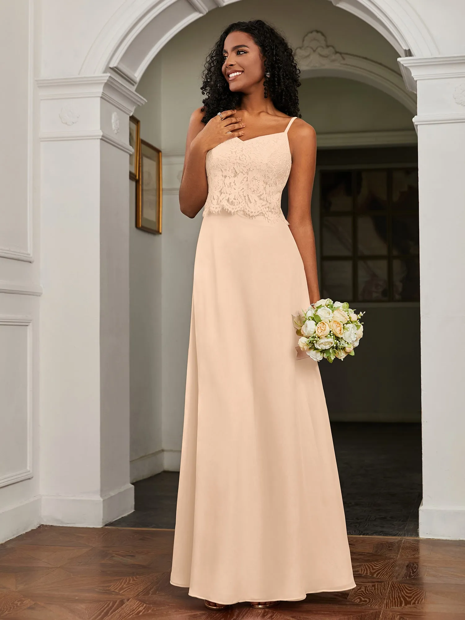 Lace Appliqued  Backless Chiffon A-Line Dress Peach Plus Size