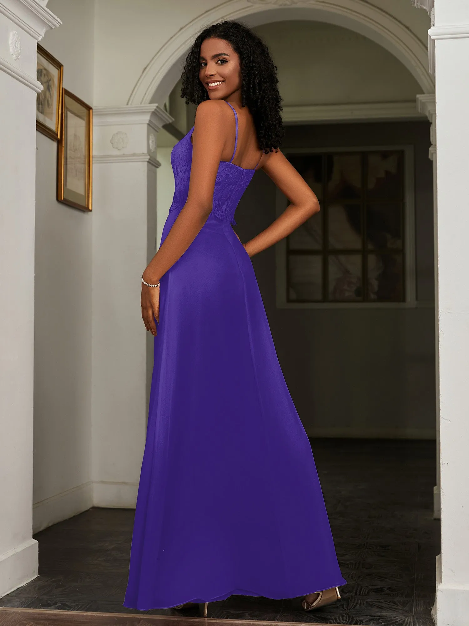 Lace Appliqued  Backless Chiffon A-Line Dress Regency Plus Size