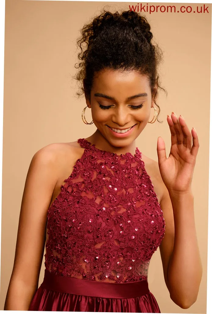 Marian Prom Dresses Halter Satin Floor-Length With Sequins Ball-Gown/Princess