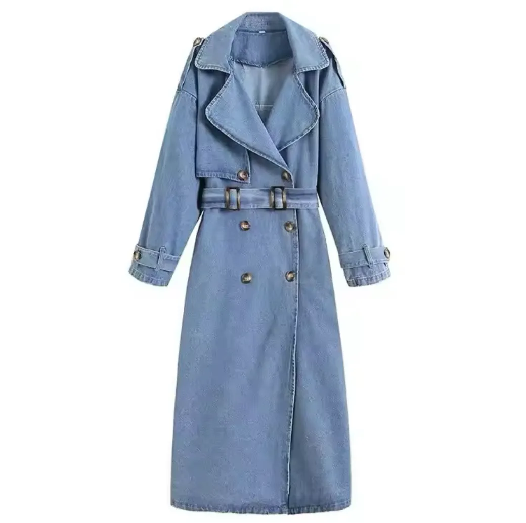 Medium Wash Denim Trench Coat