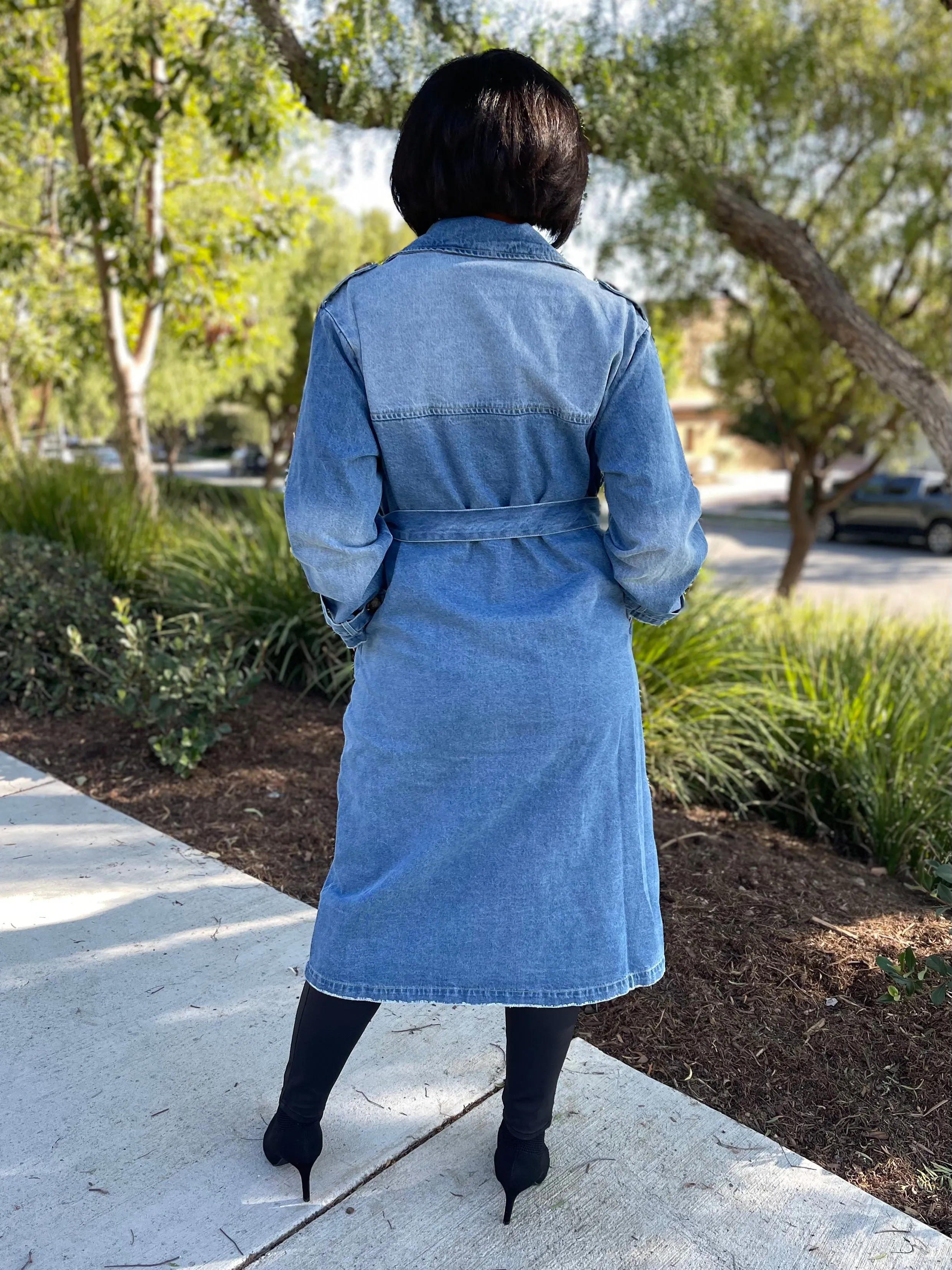 Medium Wash Denim Trench Coat