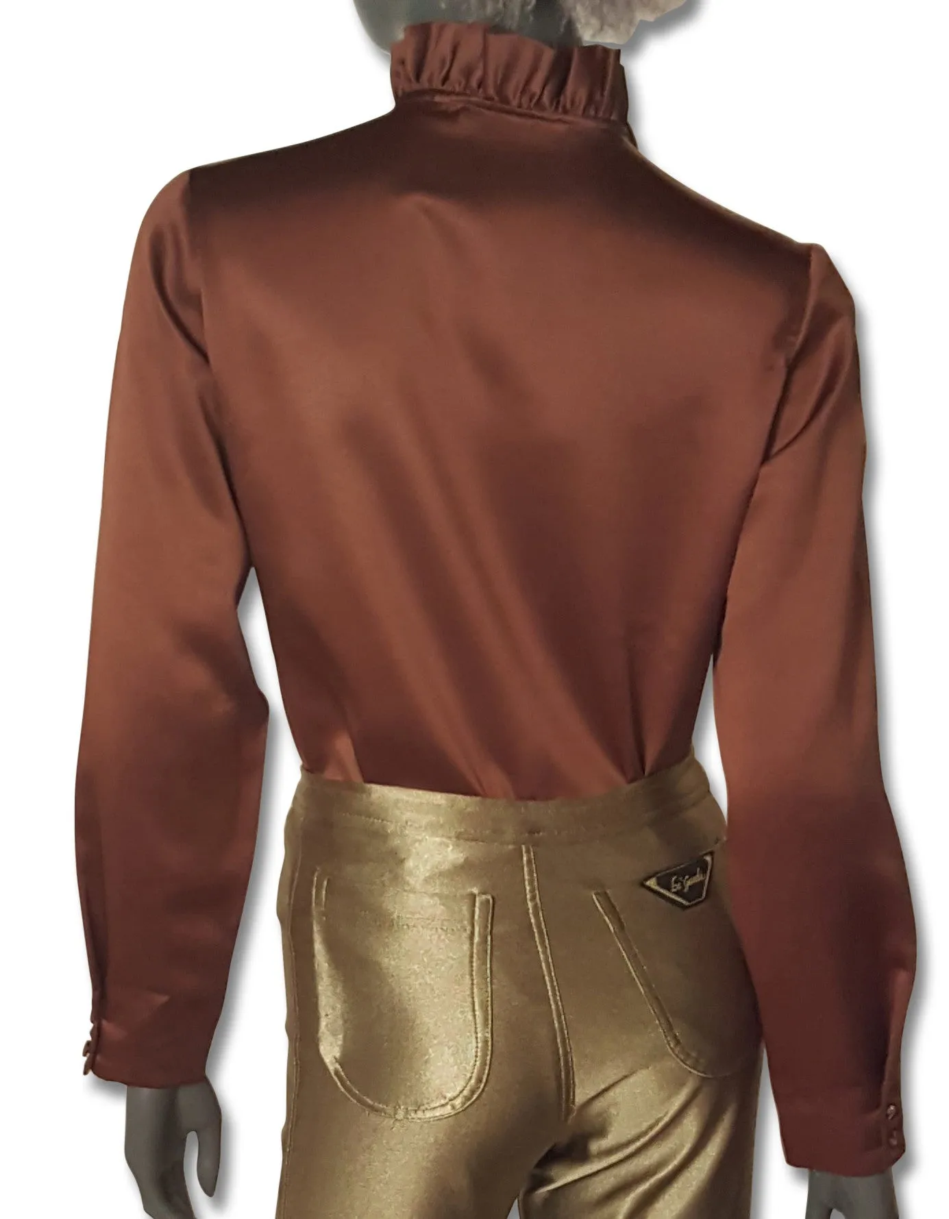 Milk Chocolate Satin 70s Blouse