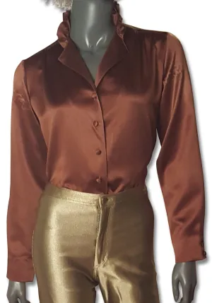 Milk Chocolate Satin 70s Blouse