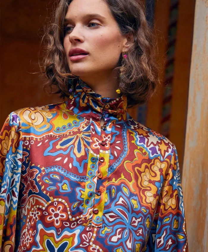 MOMONI - THIERRY BLOUSE IN PRINTED STRETCH SATIN