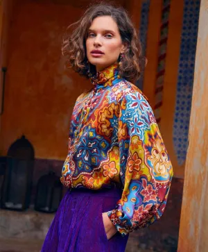 MOMONI - THIERRY BLOUSE IN PRINTED STRETCH SATIN