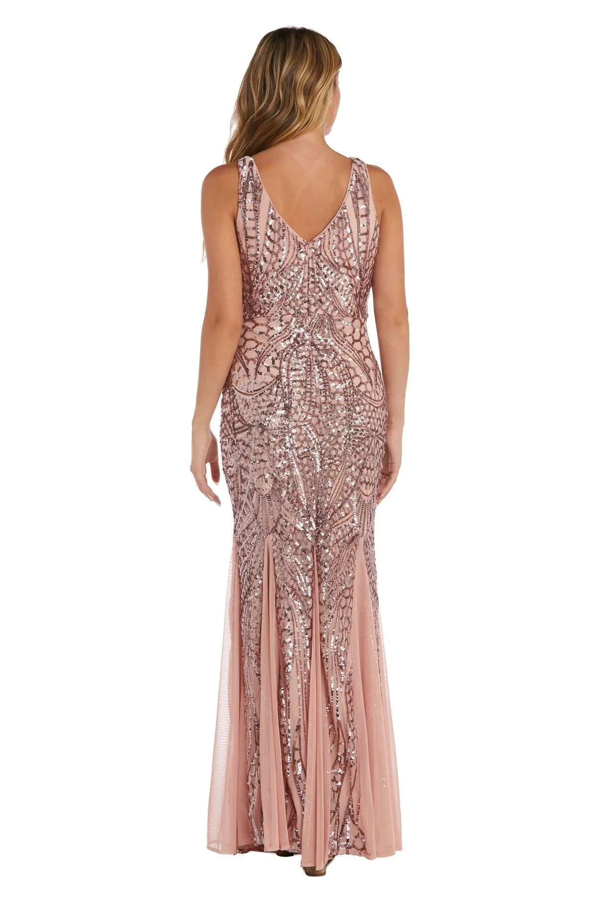Nightway Sleeveless  Sequin V-neck  Embellished Dress with Godet Pleats