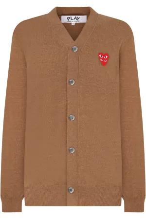PLAY MENS V-NECK DOUBLE HEART CARDIGAN  | BROWN/RED HEARTS