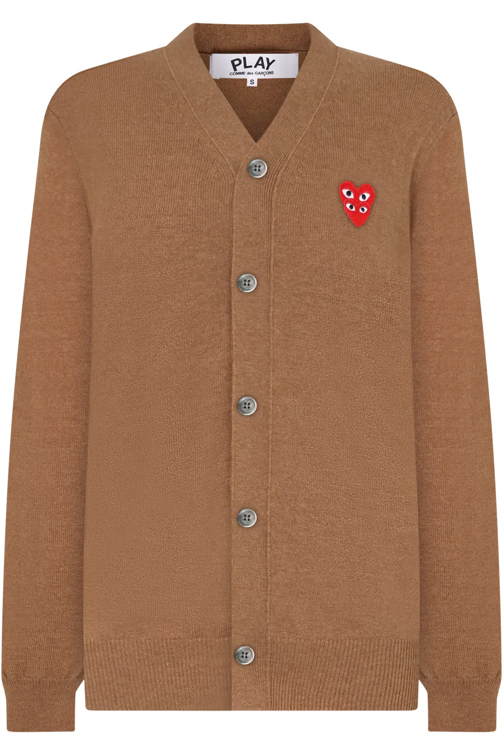 PLAY MENS V-NECK DOUBLE HEART CARDIGAN  | BROWN/RED HEARTS