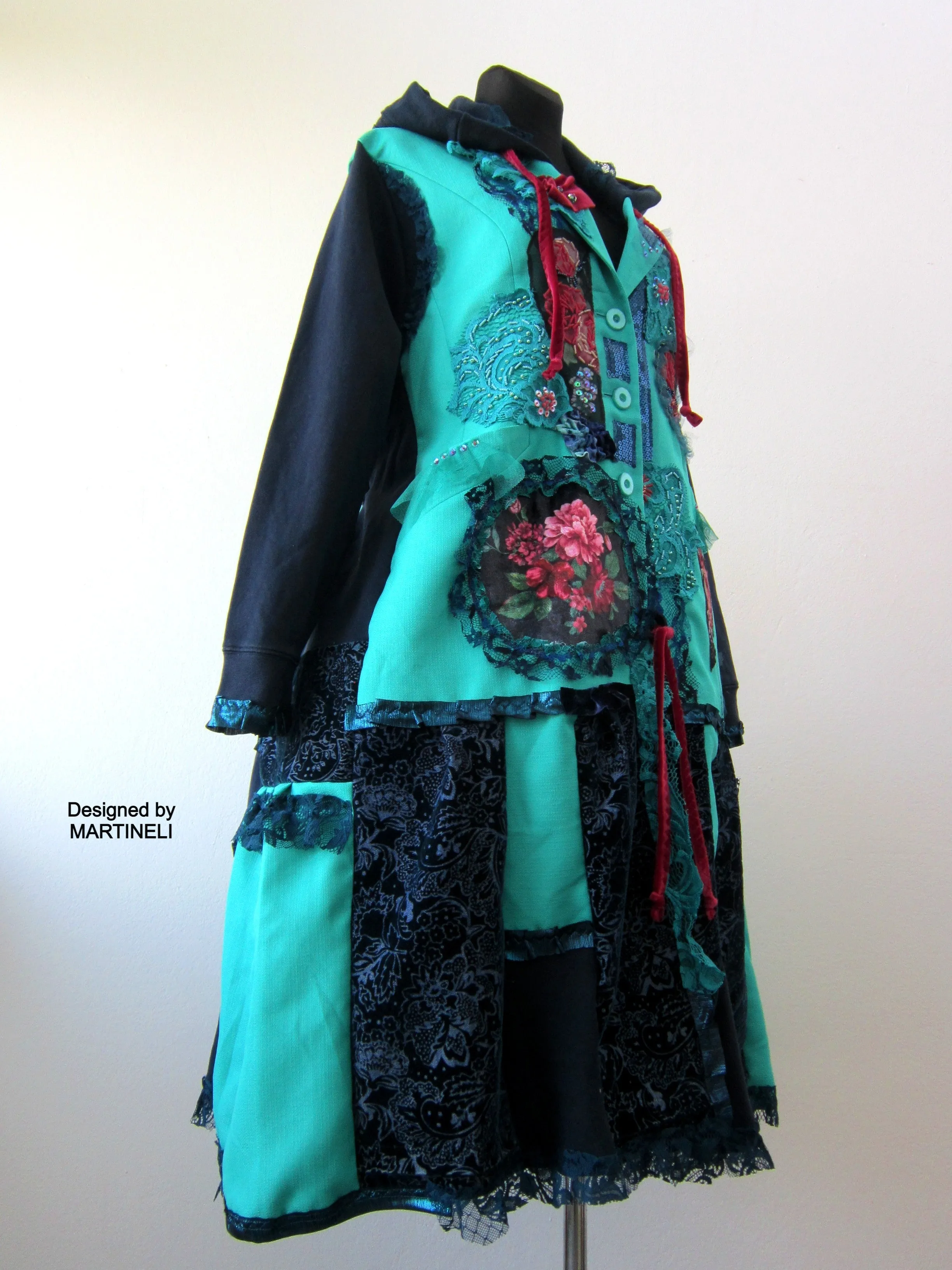 Plus Size Hooded Coat,3XL Turquoise Coat,Long Sweatshirt Coat
