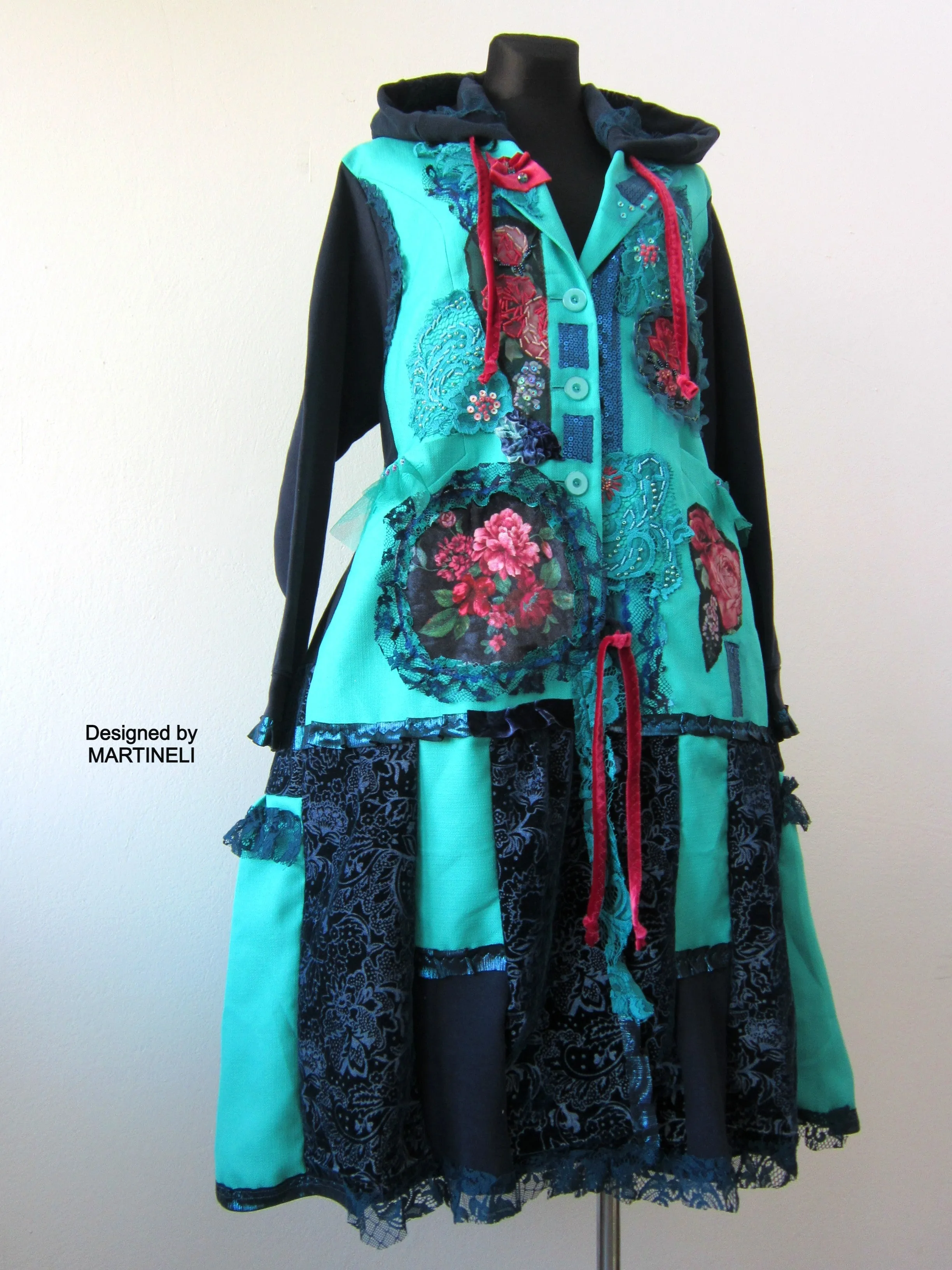 Plus Size Hooded Coat,3XL Turquoise Coat,Long Sweatshirt Coat