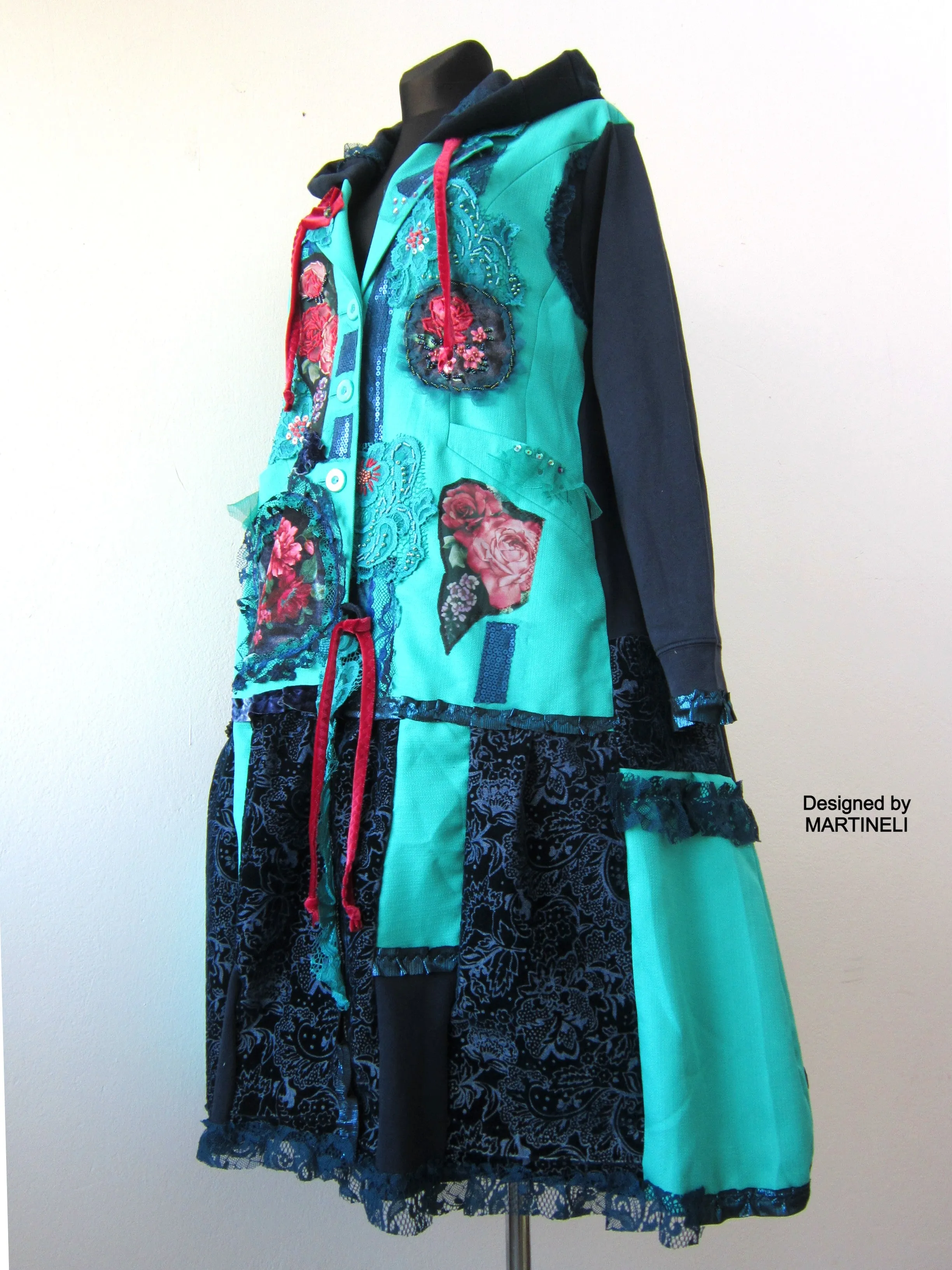 Plus Size Hooded Coat,3XL Turquoise Coat,Long Sweatshirt Coat