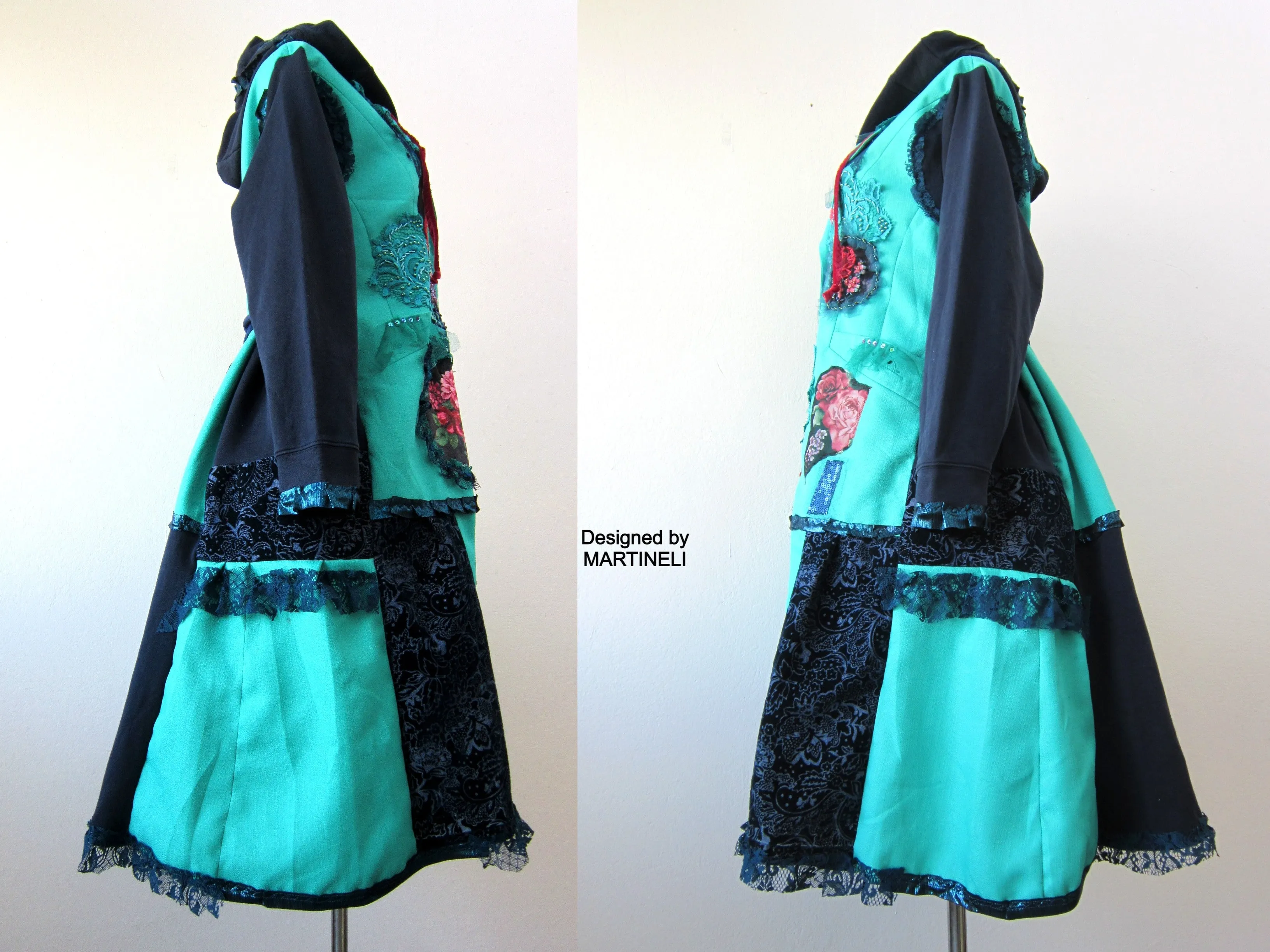 Plus Size Hooded Coat,3XL Turquoise Coat,Long Sweatshirt Coat