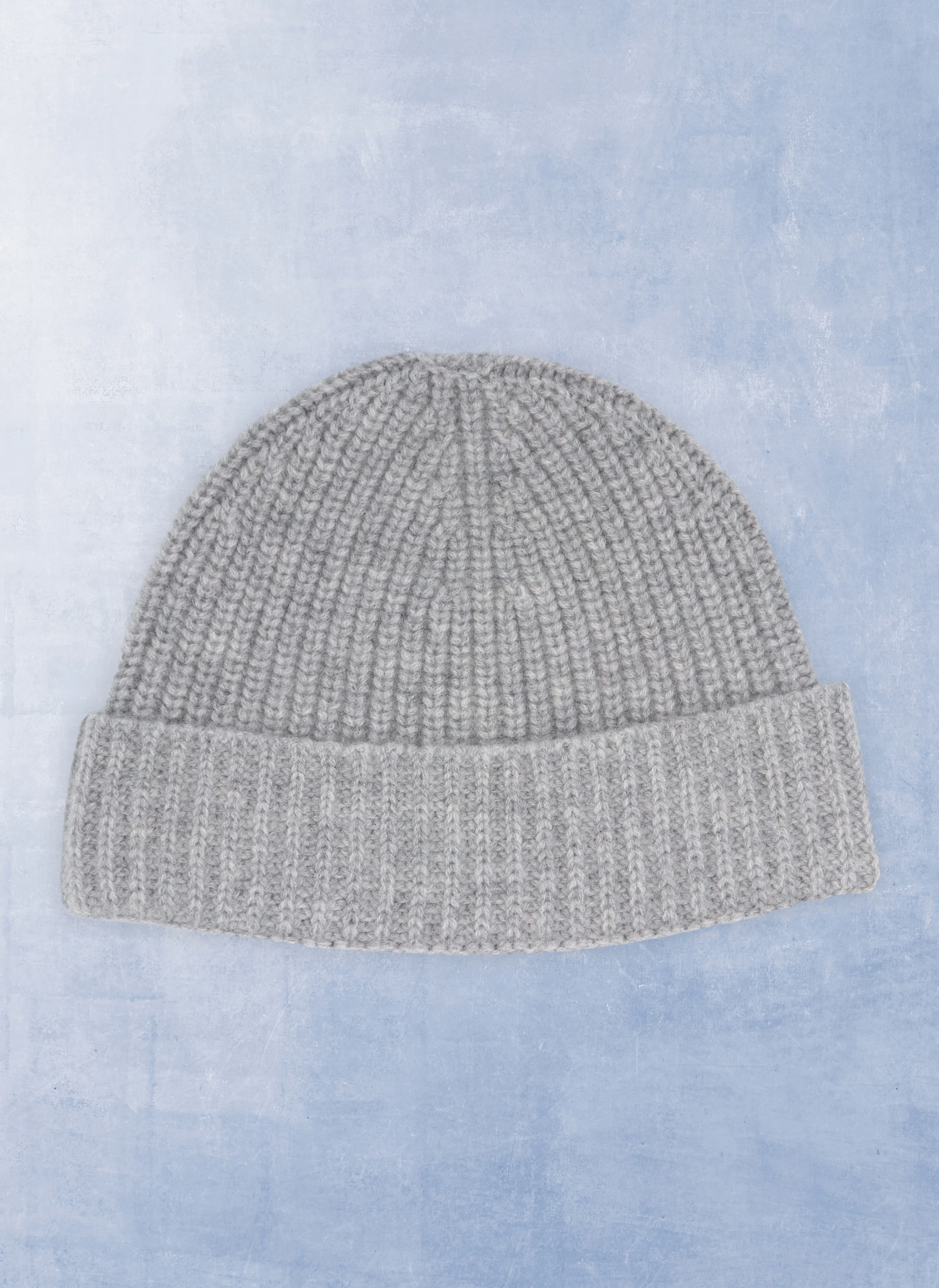Pure Cashmere Unisex Rib Beanie in Light Grey