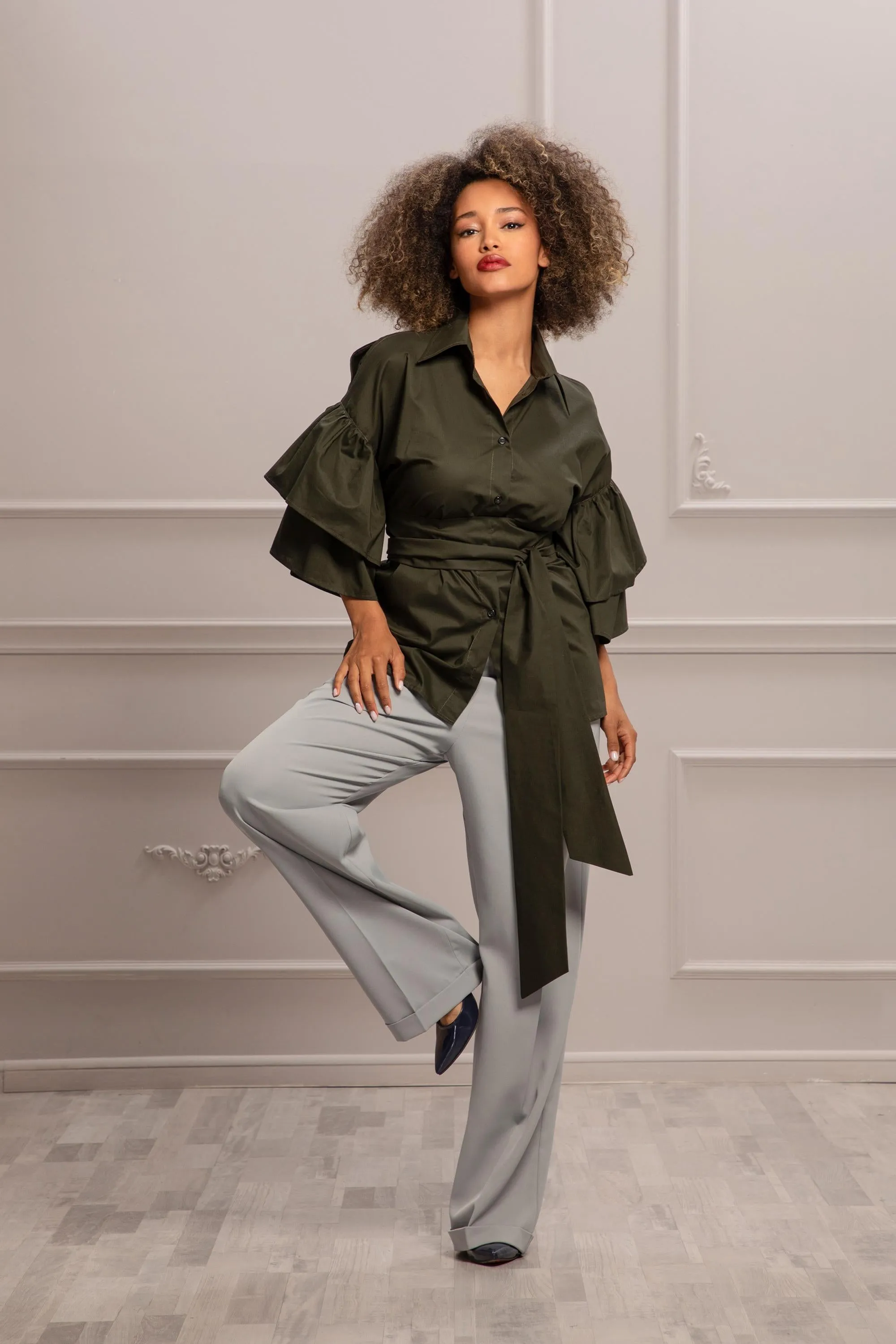 RUFFLED SLEEVES BLOUSE