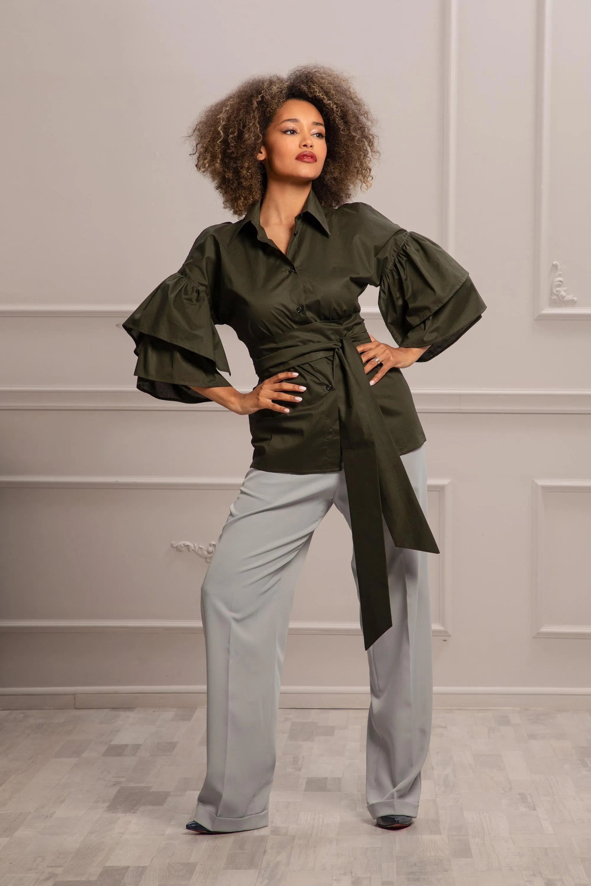 RUFFLED SLEEVES BLOUSE