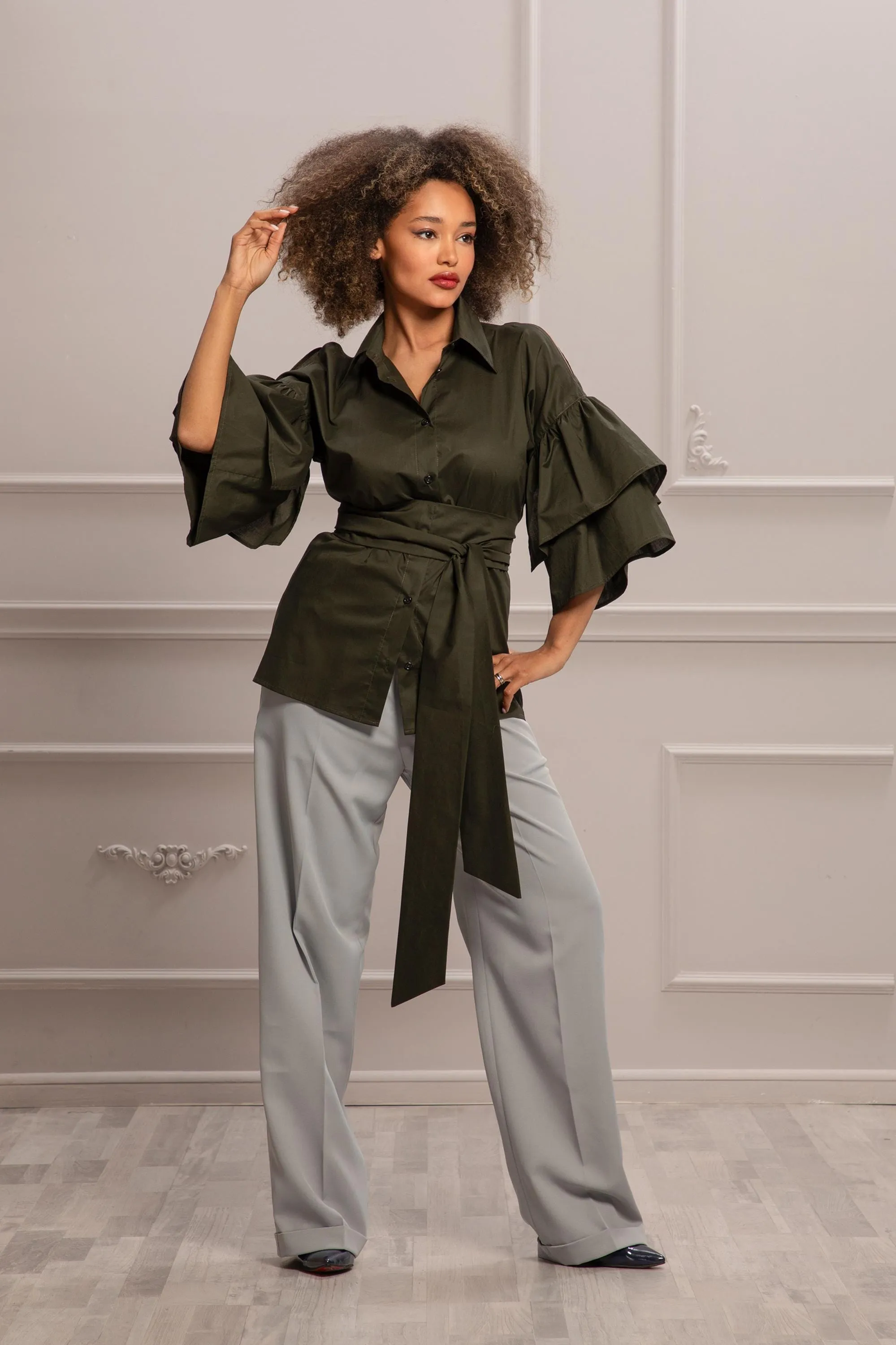 RUFFLED SLEEVES BLOUSE