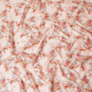 Salmon peach Premium pure silk crepe fabric with same tone jacquard having multicolor print in floral design-D15730