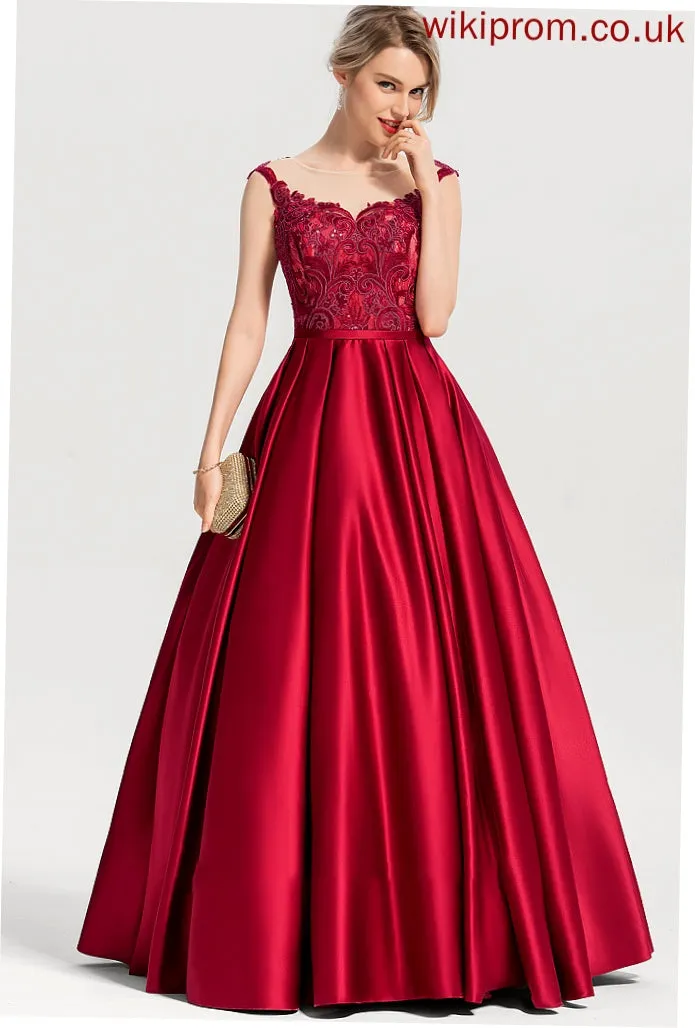 Scoop Sequins Sarai Floor-Length Ball-Gown/Princess Satin Neck With Prom Dresses