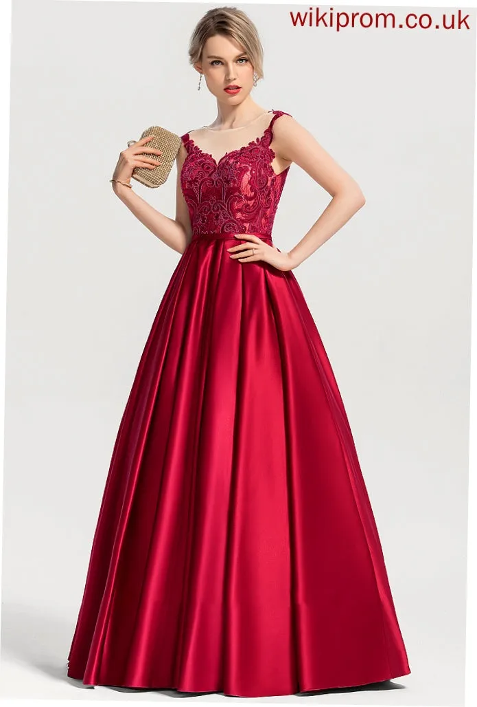 Scoop Sequins Sarai Floor-Length Ball-Gown/Princess Satin Neck With Prom Dresses