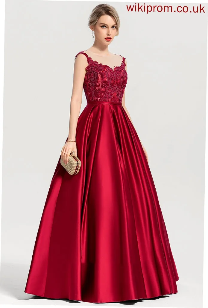 Scoop Sequins Sarai Floor-Length Ball-Gown/Princess Satin Neck With Prom Dresses