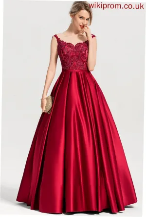 Scoop Sequins Sarai Floor-Length Ball-Gown/Princess Satin Neck With Prom Dresses