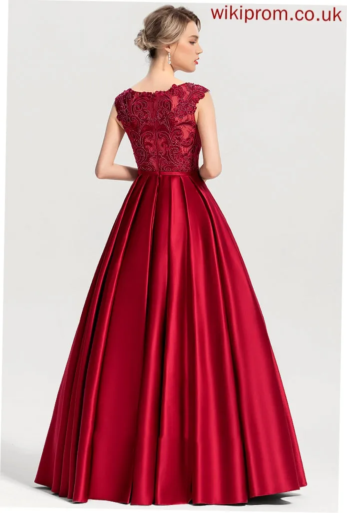 Scoop Sequins Sarai Floor-Length Ball-Gown/Princess Satin Neck With Prom Dresses