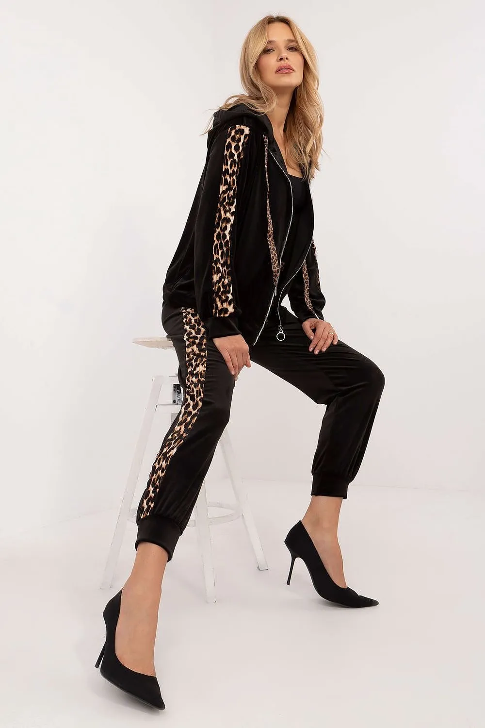 Sporty Chic Animal Print Velour Lounge Set