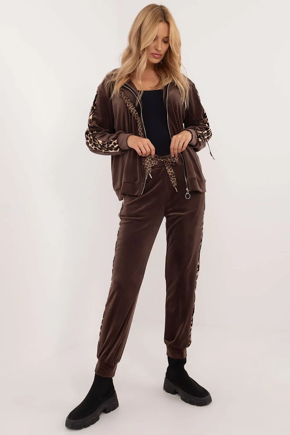 Sporty Chic Animal Print Velour Lounge Set