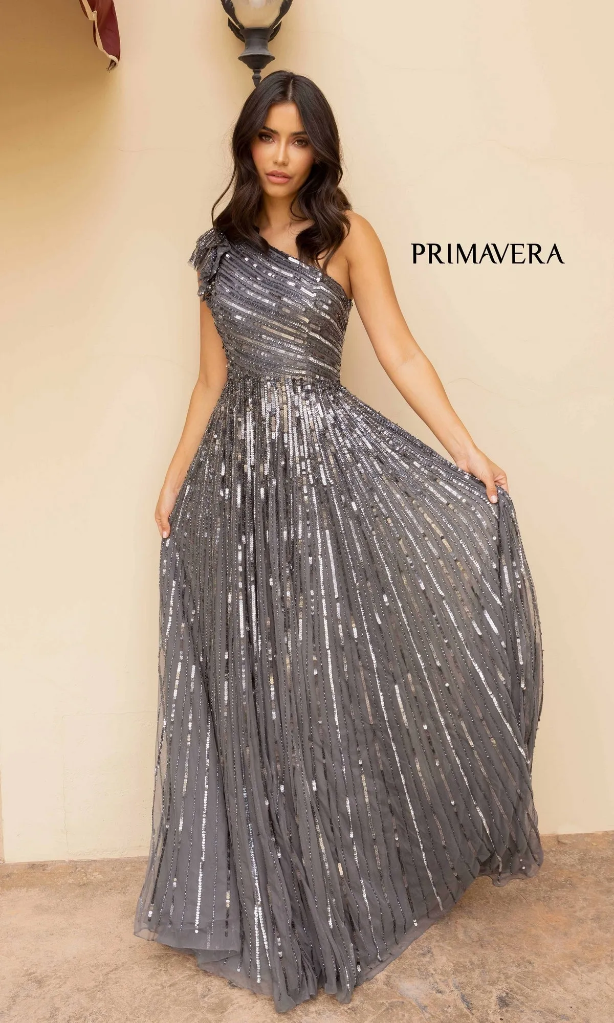 Strappy One-Shoulder Long Sequin Formal Dress 12009