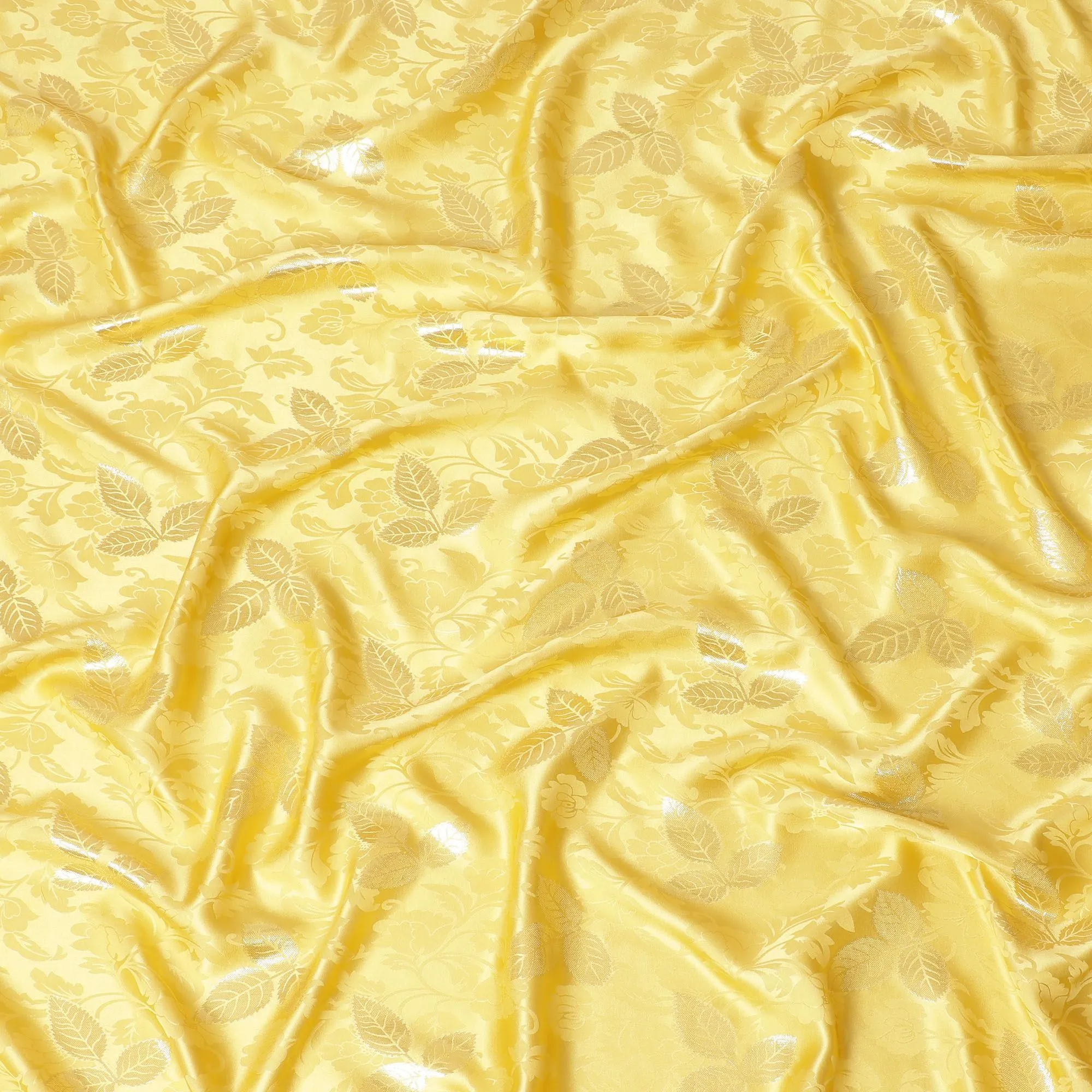 Tuscany yellow Premium pure silk crepe fabric with same tone jacquard and gold metallic lurex in dot design-D14634