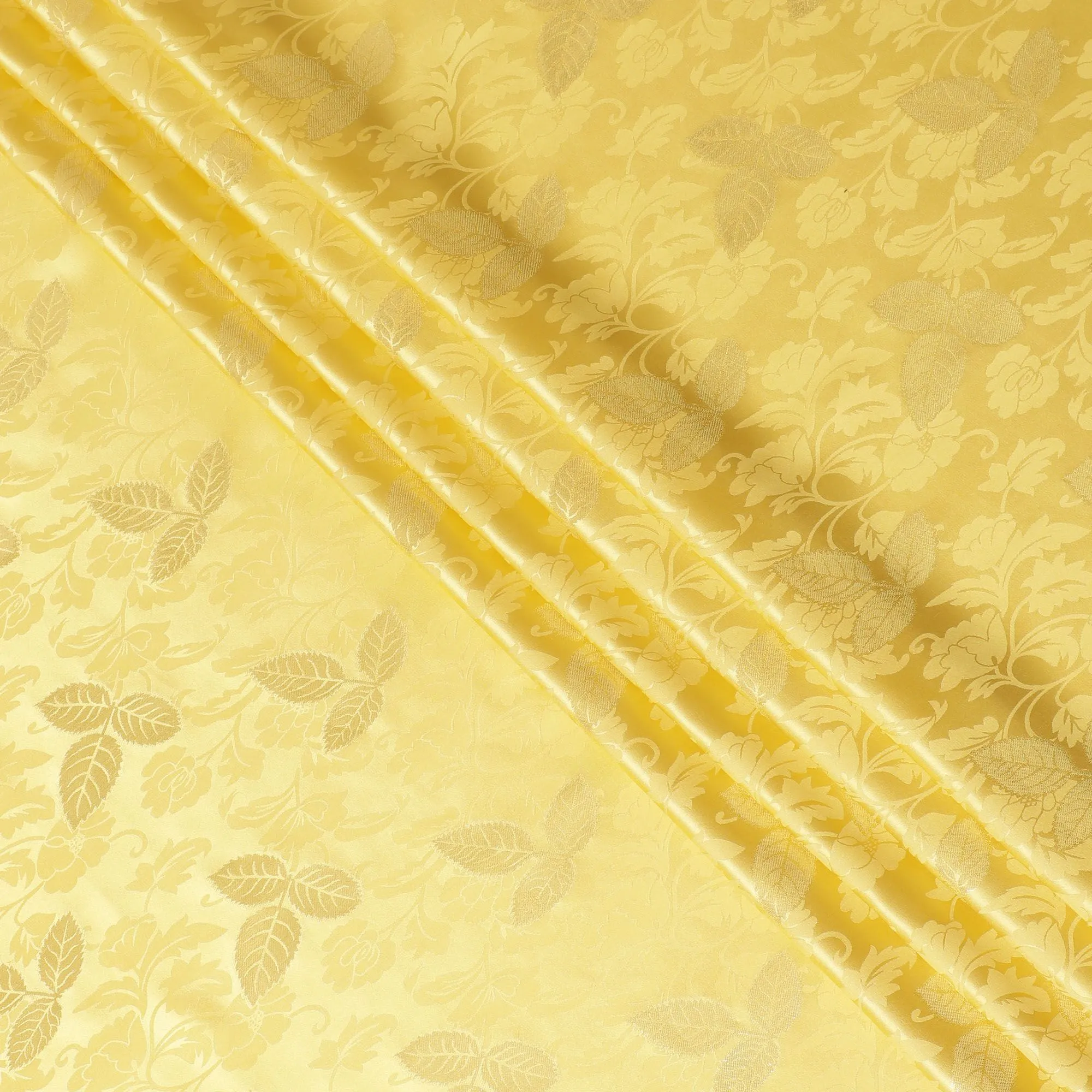 Tuscany yellow Premium pure silk crepe fabric with same tone jacquard and gold metallic lurex in dot design-D14634
