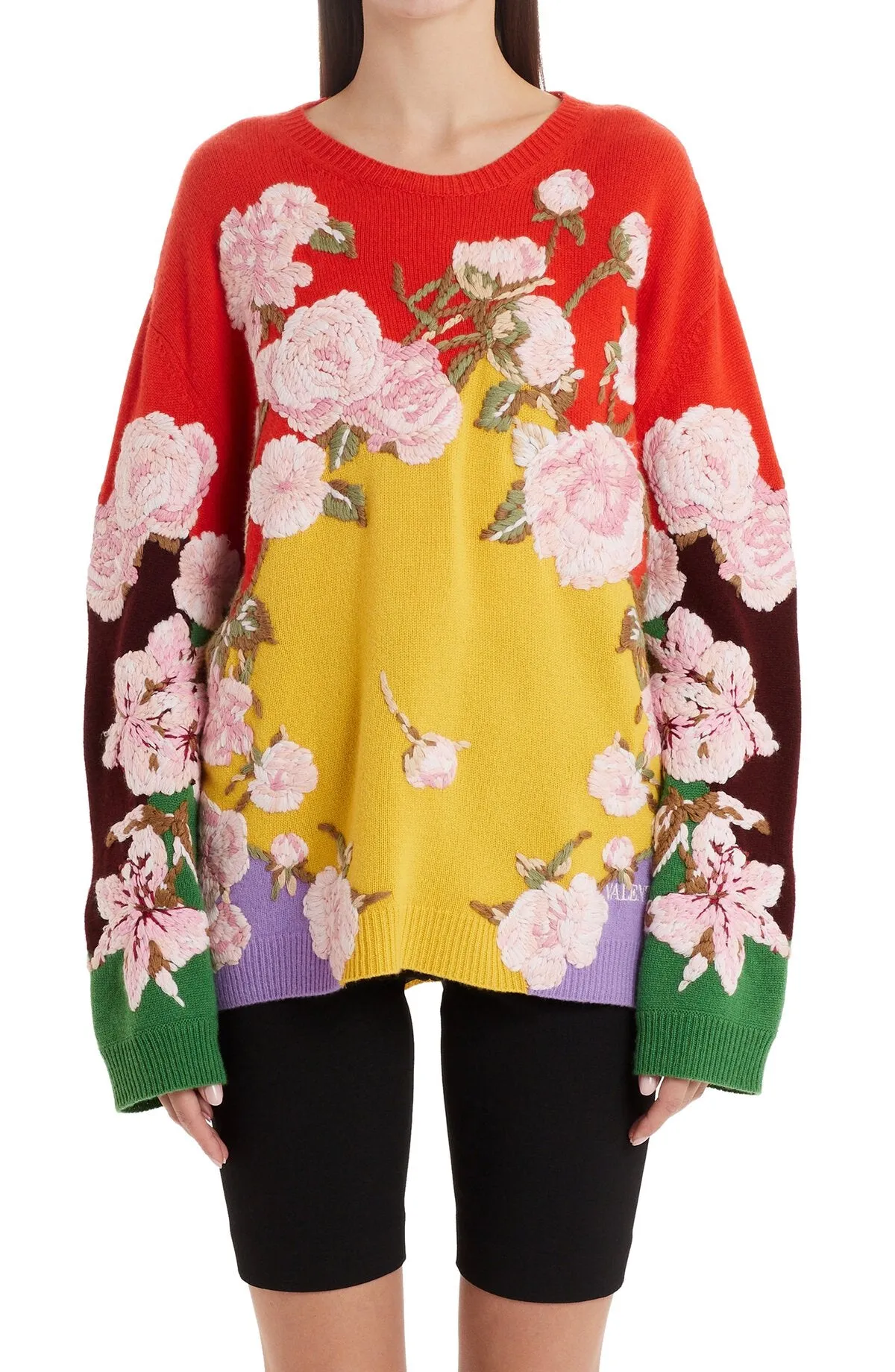 Valentino Floral Embroidered Wool and Cashmere Sweater