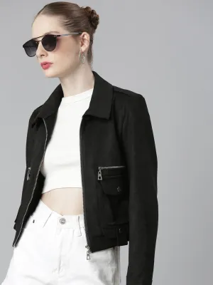 Women Black Solid Tailored Jacket