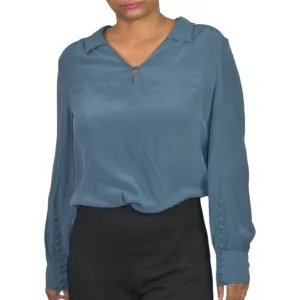 Wrap London Silk Blouse Blue Top Loose Fit Collared Tunic Shirt Muted Neutral Size 10