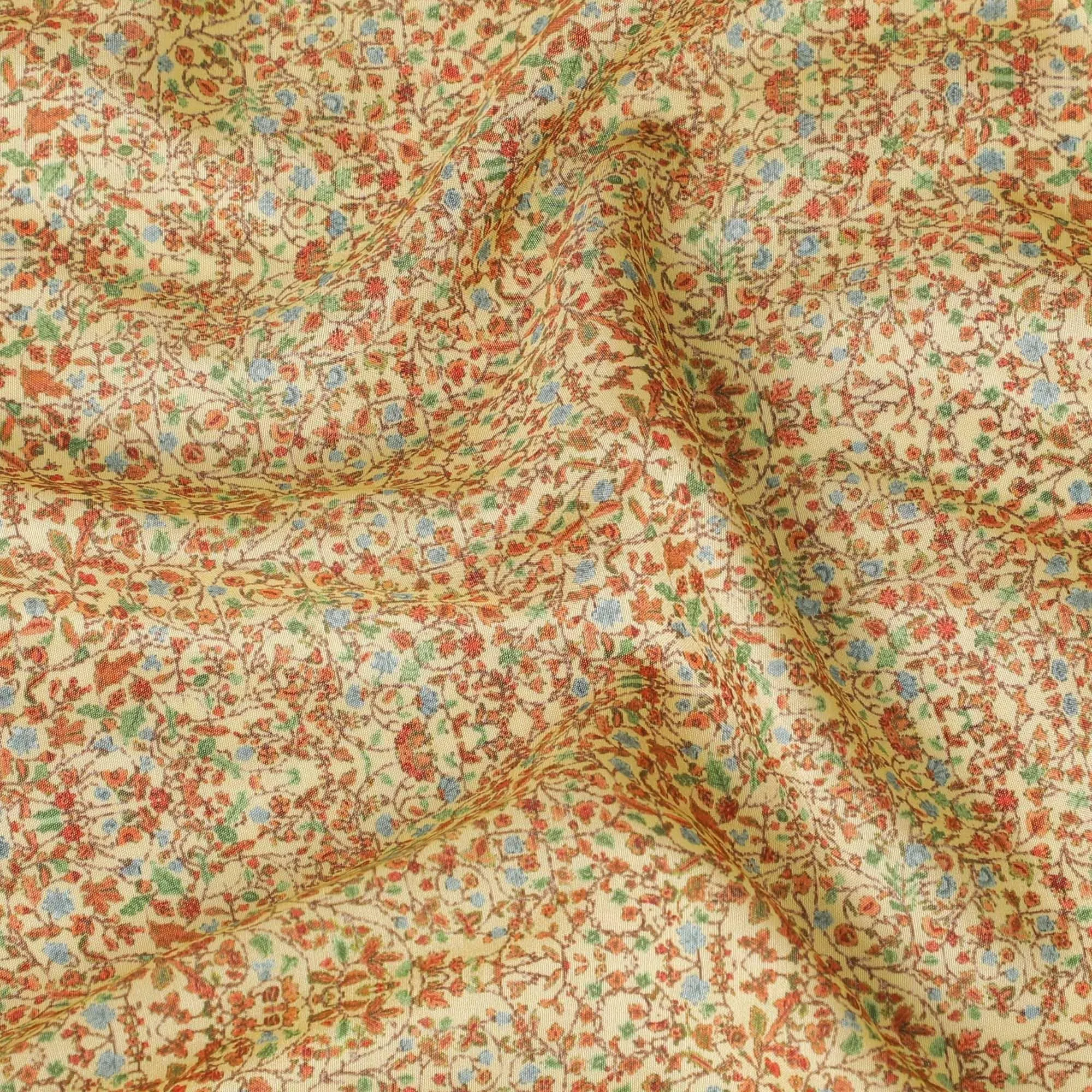 Yellow viscose crepe fabric with multicolor print in floral design-D13591