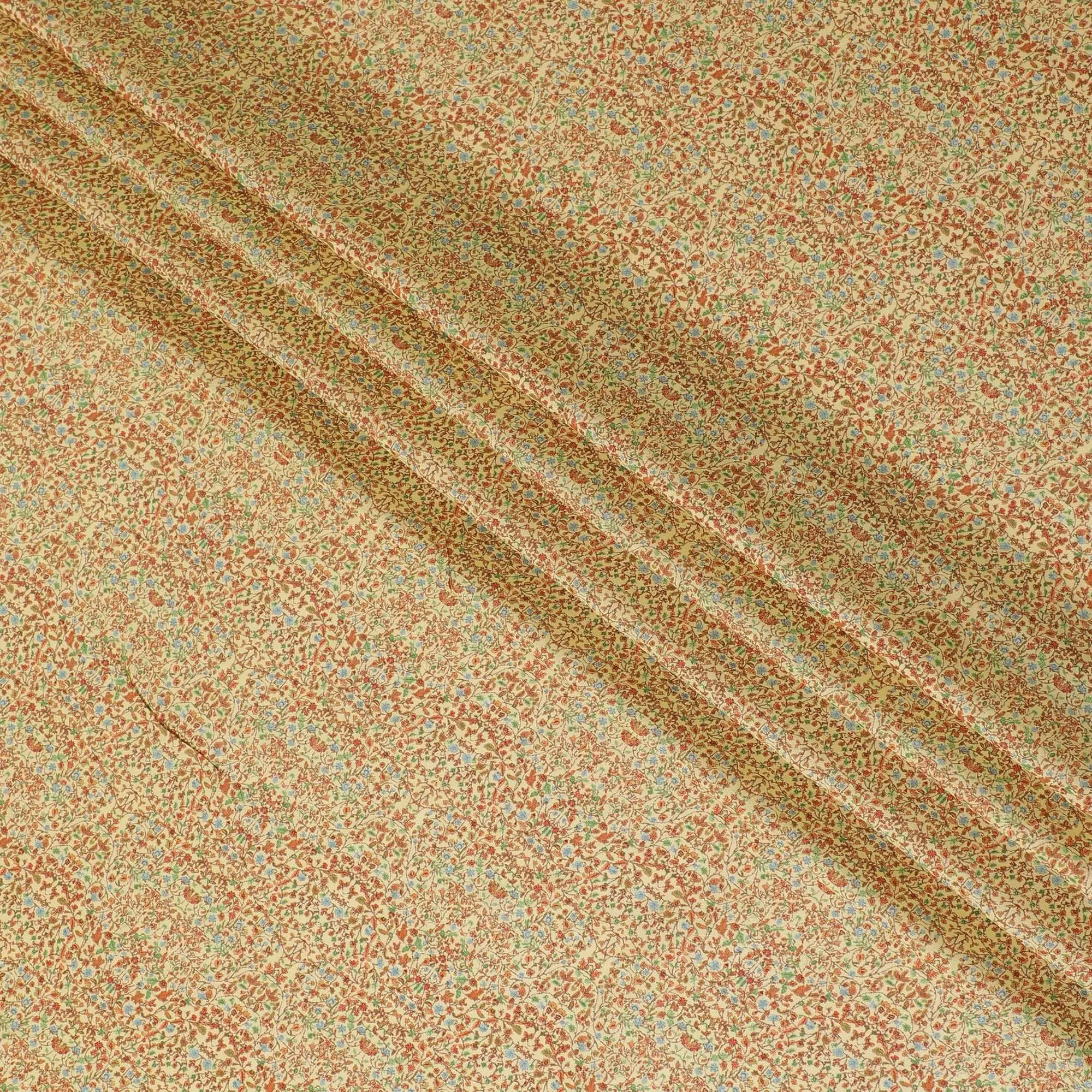 Yellow viscose crepe fabric with multicolor print in floral design-D13591